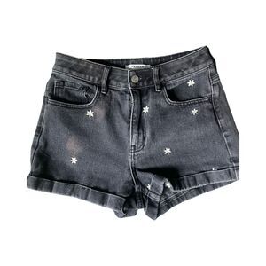 Pacsun Mom Shorts Faded Black with Embroidered Daisies Size 26